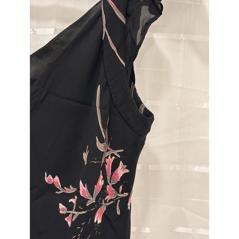 Evan Picone Black Floral Midi Dress Size 16 Ruffle Strap Evening Party - Picture 4 of 6